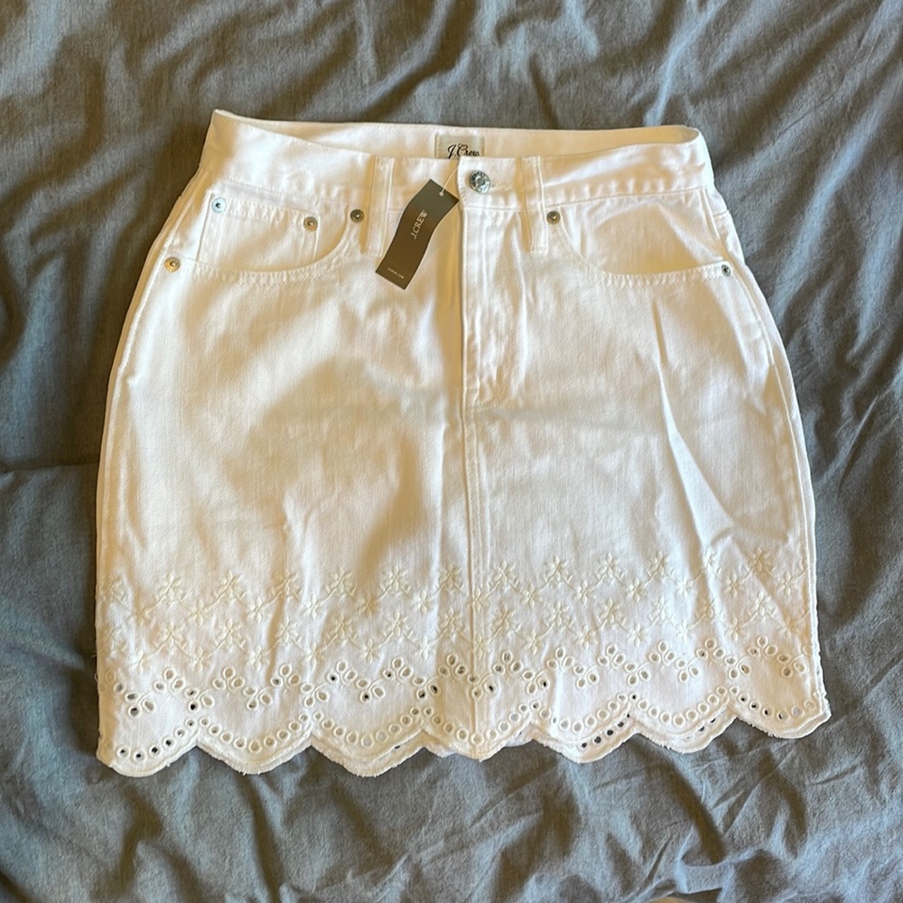 J. Crew White Denim Eyelet Mini Skirt